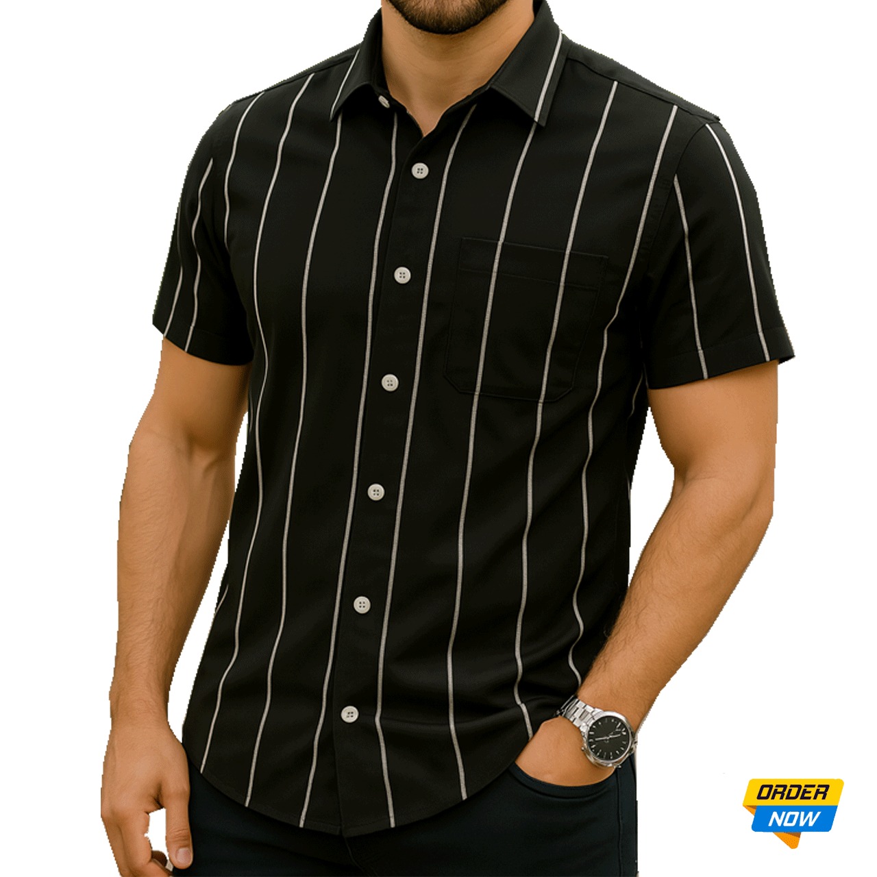 1 Pcs Half Sleeve Print Shirt-Black Big