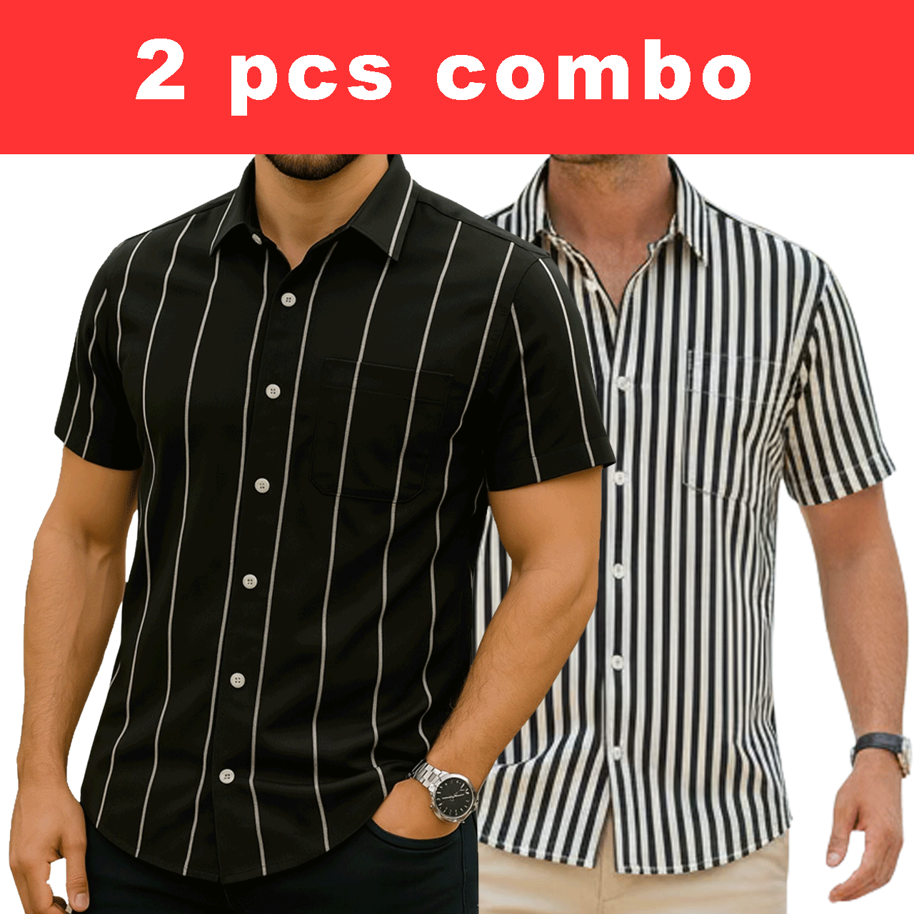 2 Pcs Half Sleeve Print Shirt-Black (Big+ Small)